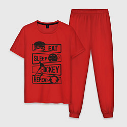 Пижама хлопковая мужская Eat sleep hockey, цвет: красный