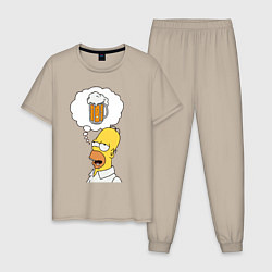 Пижама хлопковая мужская Пивной Гомер, цвет: миндальный