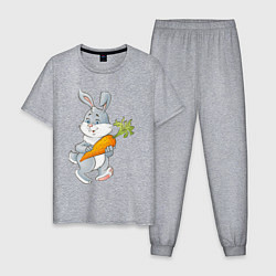 Пижама хлопковая мужская Мультяшный заяц с морковкой, цвет: меланж