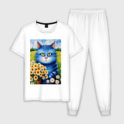 Пижама хлопковая мужская Мартовский кот, цвет: белый
