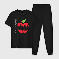 Пижама хлопковая мужская Нью-Йорк большое яблоко, цвет: черный