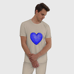 Пижама хлопковая мужская Синее сердце нарисованное карандашами, цвет: миндальный — фото 2