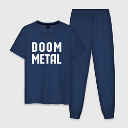 Пижама хлопковая мужская Надпись Doom metal, цвет: тёмно-синий