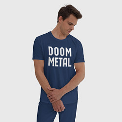 Пижама хлопковая мужская Надпись Doom metal, цвет: тёмно-синий — фото 2