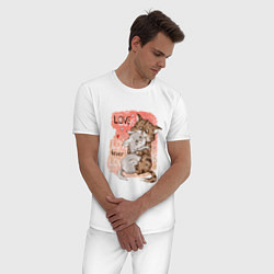 Пижама хлопковая мужская Влюбленные мультяшные коты, цвет: белый — фото 2