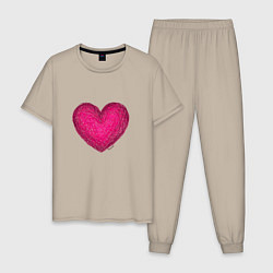 Пижама хлопковая мужская Рисунок сердце розового цвета, цвет: миндальный
