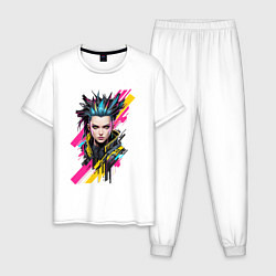 Пижама хлопковая мужская Портрет девушки Cyberpunk 2077, цвет: белый