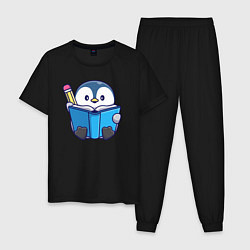Пижама хлопковая мужская Пингвин ученик, цвет: черный