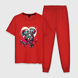 Пижама хлопковая мужская Пара зомби - любовь, цвет: красный