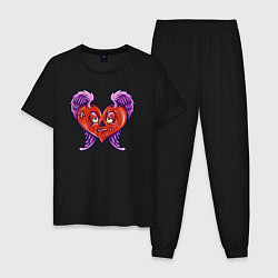 Пижама хлопковая мужская Грустное ангельское сердце, цвет: черный