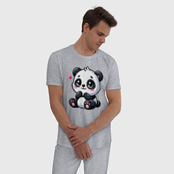 Пижама хлопковая мужская Забавная маленькая панда, цвет: меланж — фото 2