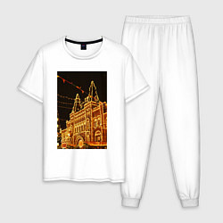 Пижама хлопковая мужская Столица в праздничных огнях, цвет: белый