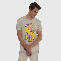 Пижама хлопковая мужская Знак денег, цвет: миндальный — фото 2