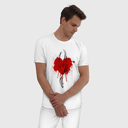 Пижама хлопковая мужская Сердце крылья, цвет: белый — фото 2