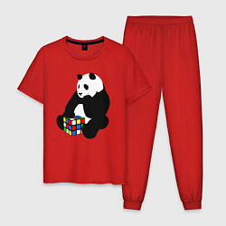 Пижама хлопковая мужская Панда с кубиком, цвет: красный