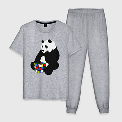 Пижама хлопковая мужская Панда с кубиком, цвет: меланж