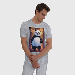 Пижама хлопковая мужская Панда в свитере под салютом - ai art, цвет: меланж — фото 2
