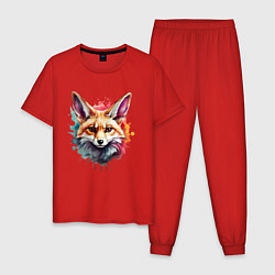 Пижама хлопковая мужская Лиса акварель 2, цвет: красный