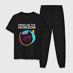 Пижама хлопковая мужская Bring Me the Horizon rock star cat, цвет: черный