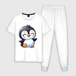 Пижама хлопковая мужская Маленький радостный пингвинчик, цвет: белый