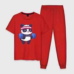 Пижама хлопковая мужская Панда в качалке, цвет: красный