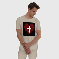 Пижама хлопковая мужская Сердце крест черный квадрат, цвет: миндальный — фото 2