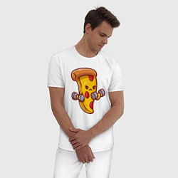 Пижама хлопковая мужская Пицца на спорте, цвет: белый — фото 2