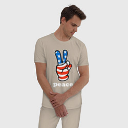 Пижама хлопковая мужская USA peace, цвет: миндальный — фото 2