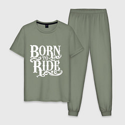 Пижама хлопковая мужская Born to ride - рожденный ездить, цвет: авокадо