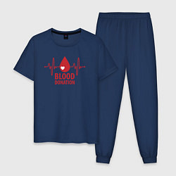 Пижама хлопковая мужская Донорство крови, цвет: тёмно-синий