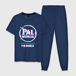Пижама хлопковая мужская Palworld в стиле glitch и баги графики, цвет: тёмно-синий