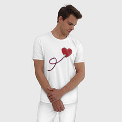 Пижама хлопковая мужская Сердца - ethernet love connected, правая парная, цвет: белый — фото 2