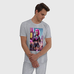 Пижама хлопковая мужская Барби в кожаных шортах - модница, цвет: меланж — фото 2