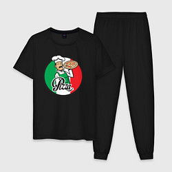 Пижама хлопковая мужская Итальянская пицца, цвет: черный
