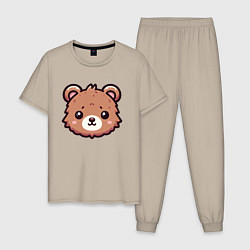 Пижама хлопковая мужская Мордочка медведя, цвет: миндальный