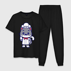 Пижама хлопковая мужская Кот усатый повар, цвет: черный