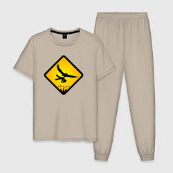 Пижама хлопковая мужская Знаки опасности- совы, цвет: миндальный