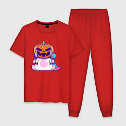 Пижама хлопковая мужская Хэллоуин единорог, цвет: красный