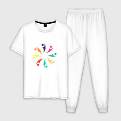 Пижама хлопковая мужская Человечки, цвет: белый