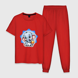 Пижама хлопковая мужская Слоненок и мяч, цвет: красный