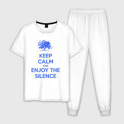 Пижама хлопковая мужская Keep calm and enjoy the silence, цвет: белый