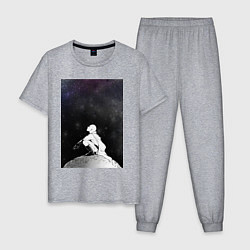 Пижама хлопковая мужская Ванпанчмен Сайтама на луне, цвет: меланж