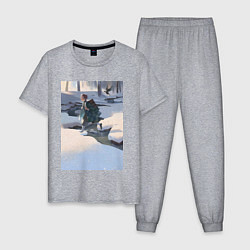 Пижама хлопковая мужская Клинок рассекающий демонов Тандзиро Камадо в лесу, цвет: меланж