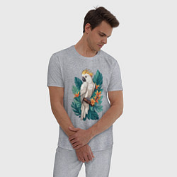 Пижама хлопковая мужская Попугай какаду и тропические листья, цвет: меланж — фото 2