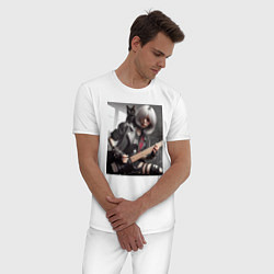 Пижама хлопковая мужская Девчонка рок гитарист с чёрным котом, цвет: белый — фото 2