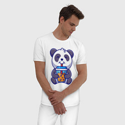 Пижама хлопковая мужская Drinking panda, цвет: белый — фото 2