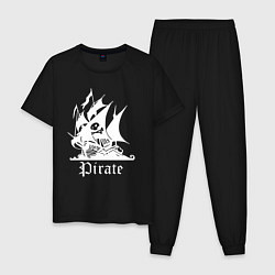 Пижама хлопковая мужская Пиратский корабль весёлый Роджер, цвет: черный