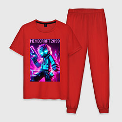 Пижама хлопковая мужская Neon Minecraft - ai art, цвет: красный