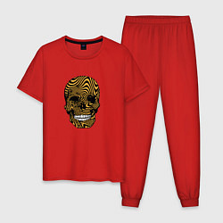 Пижама хлопковая мужская Психоделический череп оранжевый, цвет: красный