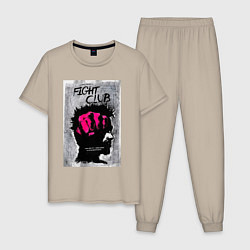 Пижама хлопковая мужская Fihgt club poster, цвет: миндальный